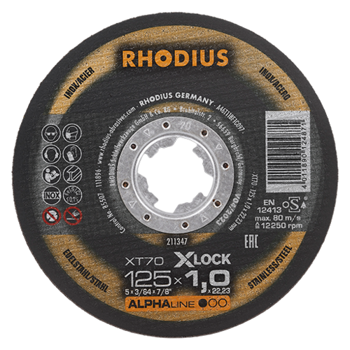Image – RHODIUS XT70 X-LOCK – 125 er Trennscheibe für den Winkelschleifer, Materialeignung Stahl und Edelstahl