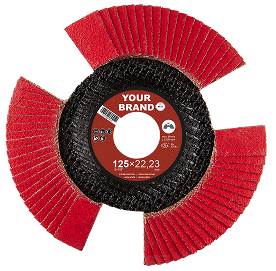 Private label flap disc from RHODIUS with smart cutouts